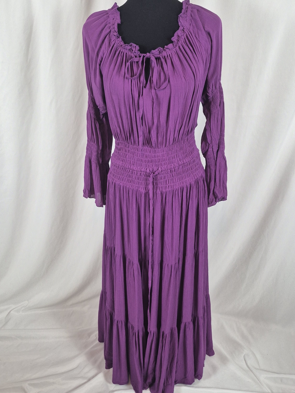 Lotus Traders Smocked Peasant Gypsy Renaissance Dress - Size OS / Fits XL to 2X - Picture 3 of 14
